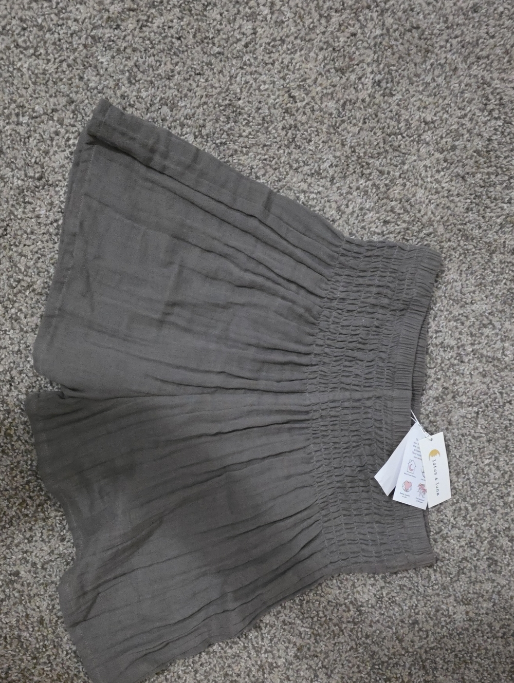 Linen High Waist Flowy Shorts By Lotus And Luna in Olive Gray Color